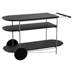 "Bacco" Bar Cart in Black Carbon Steel and Wood Laminate