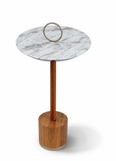 "Pinot Noir" Side Table in Top in Marble, Natural Wood and Carbon Steel