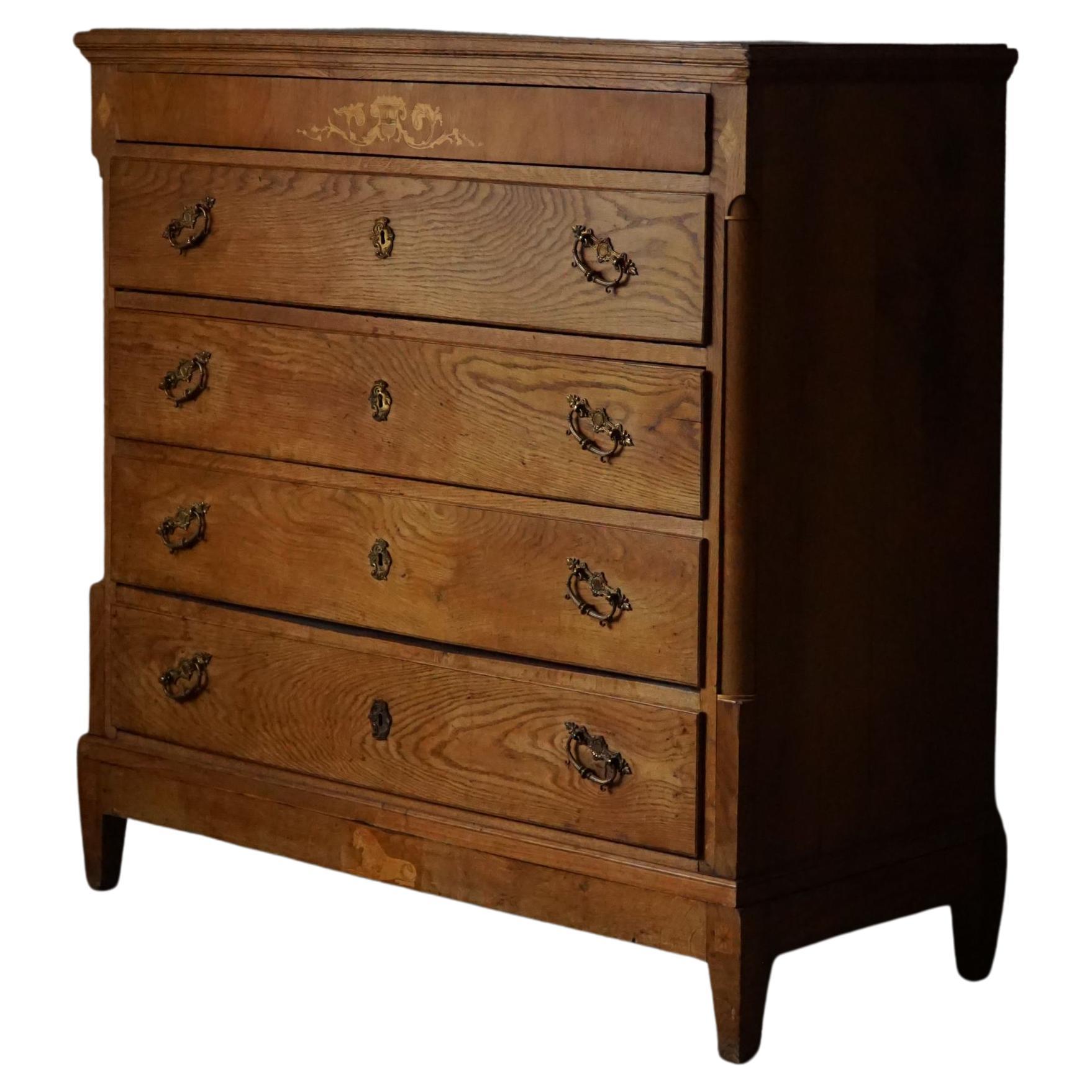 Antique Danish Chest of Drawers in Oak, Made in Late 18th Century, Louis 16 For Sale