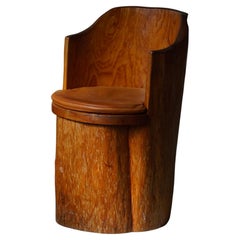 Mid Century Sculptural Carved Brutalist Stump Chair in Solid Pine, Swedish, 1963