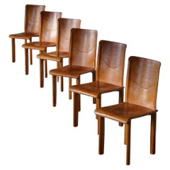 Italian Modern, Set of 6 Dining Chairs in Leather, Mario Bellini, 1970s