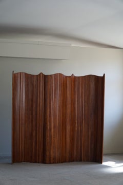 Antique French Art Deco Tambour Room Divider in Pine, Attributed Jomaine Baumann, 1930s