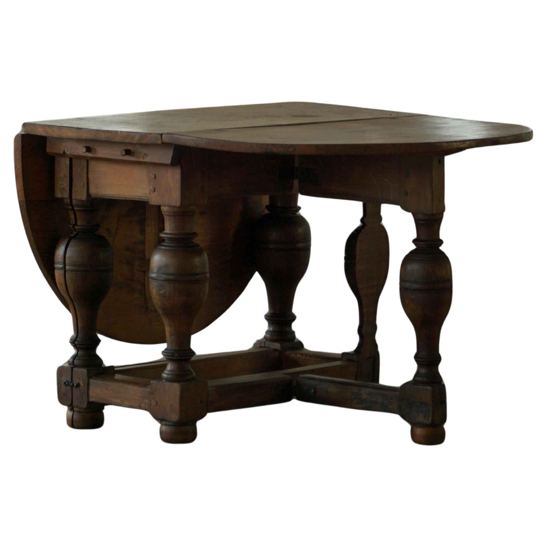 Antique Baroque Drop-Leaf Table in Oak, Danish Cabinetmaker, 19th Century For Sale