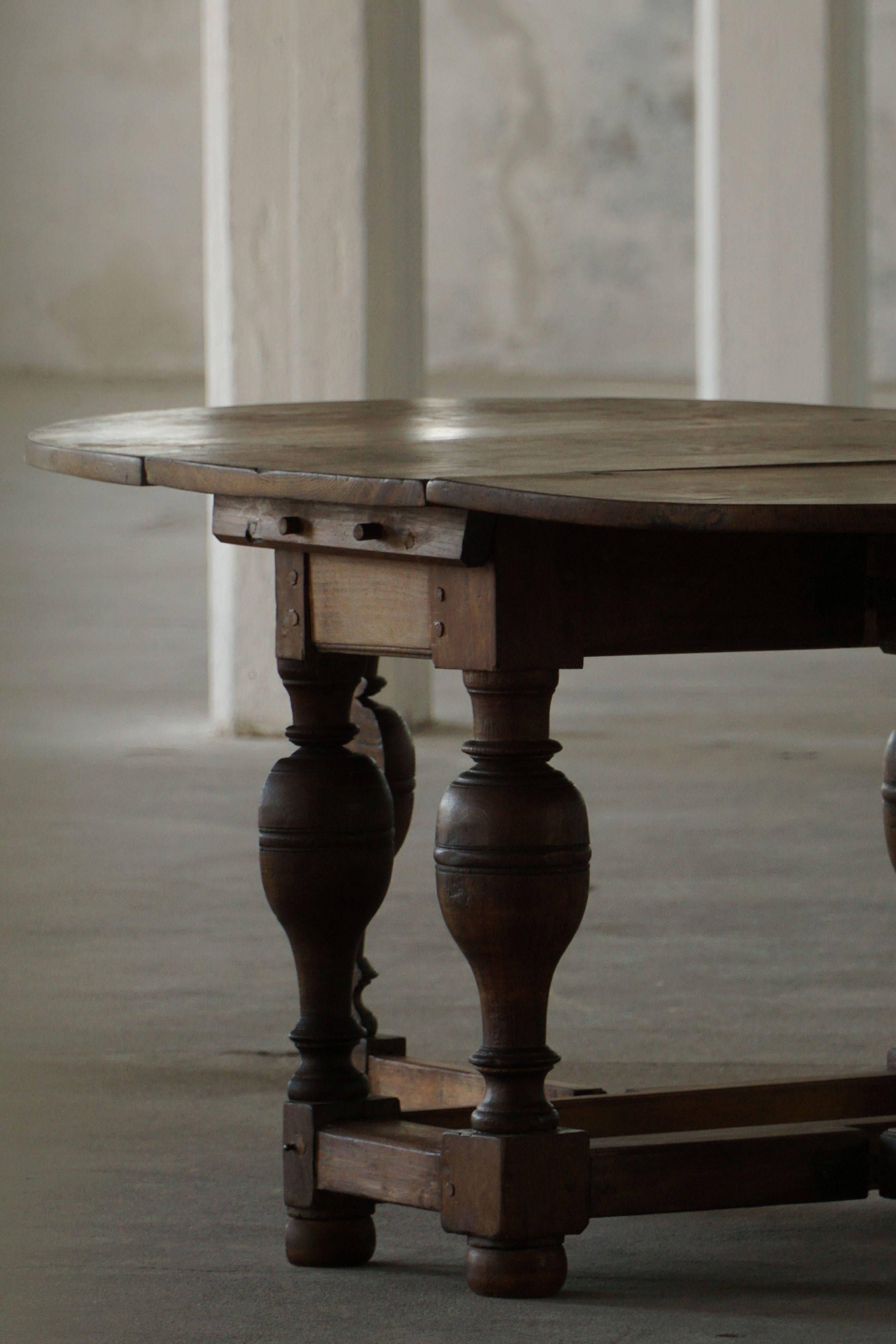 Brutalist Antique Baroque Drop-Leaf Table in Oak, Danish Cabinetmaker, 19th Century For Sale
