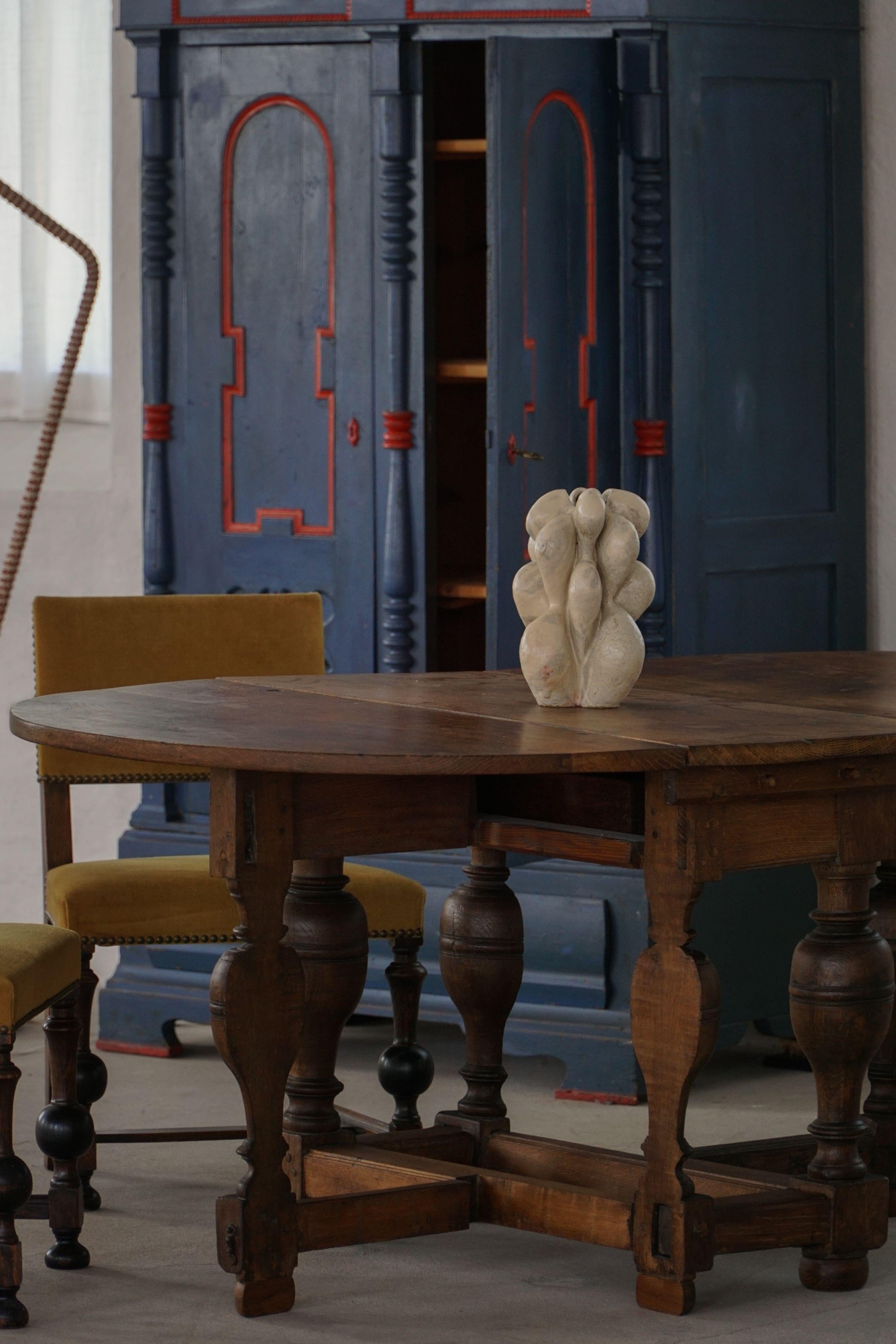 Antique Baroque Drop-Leaf Table in Oak, Danish Cabinetmaker, 19th Century For Sale 1