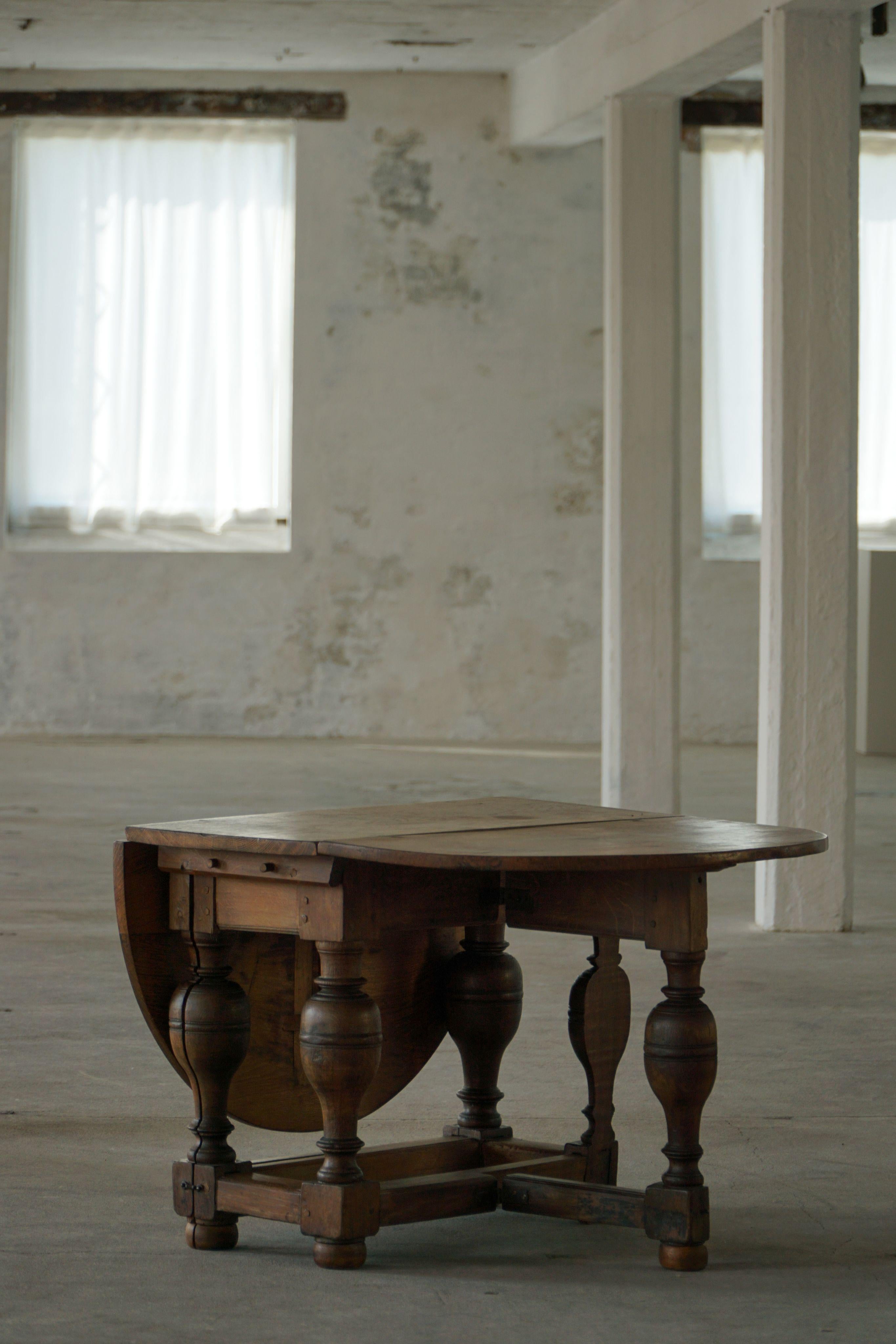 Antique Baroque Drop-Leaf Table in Oak, Danish Cabinetmaker, 19th Century For Sale 6