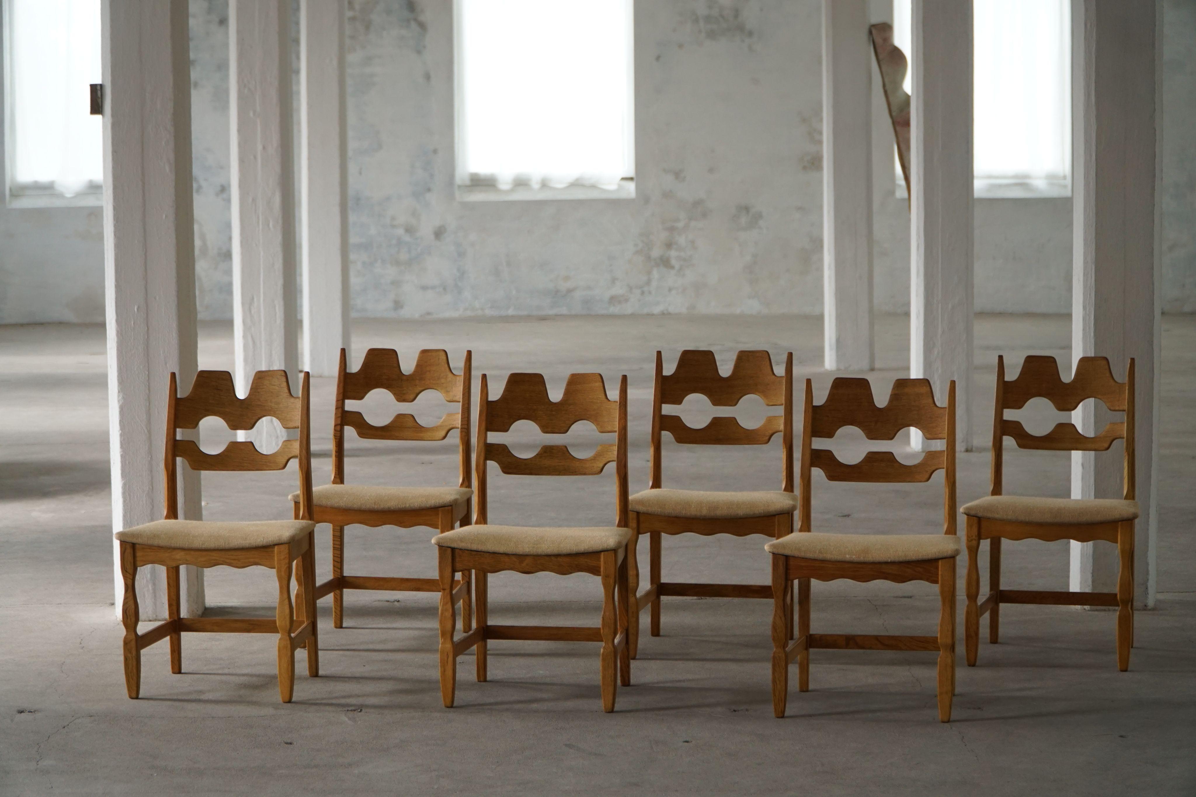 Barocco Henning Kjærnulf, Set di 6 sedie, Oak e Assia, metà del secolo scorso, anni '60 in vendita