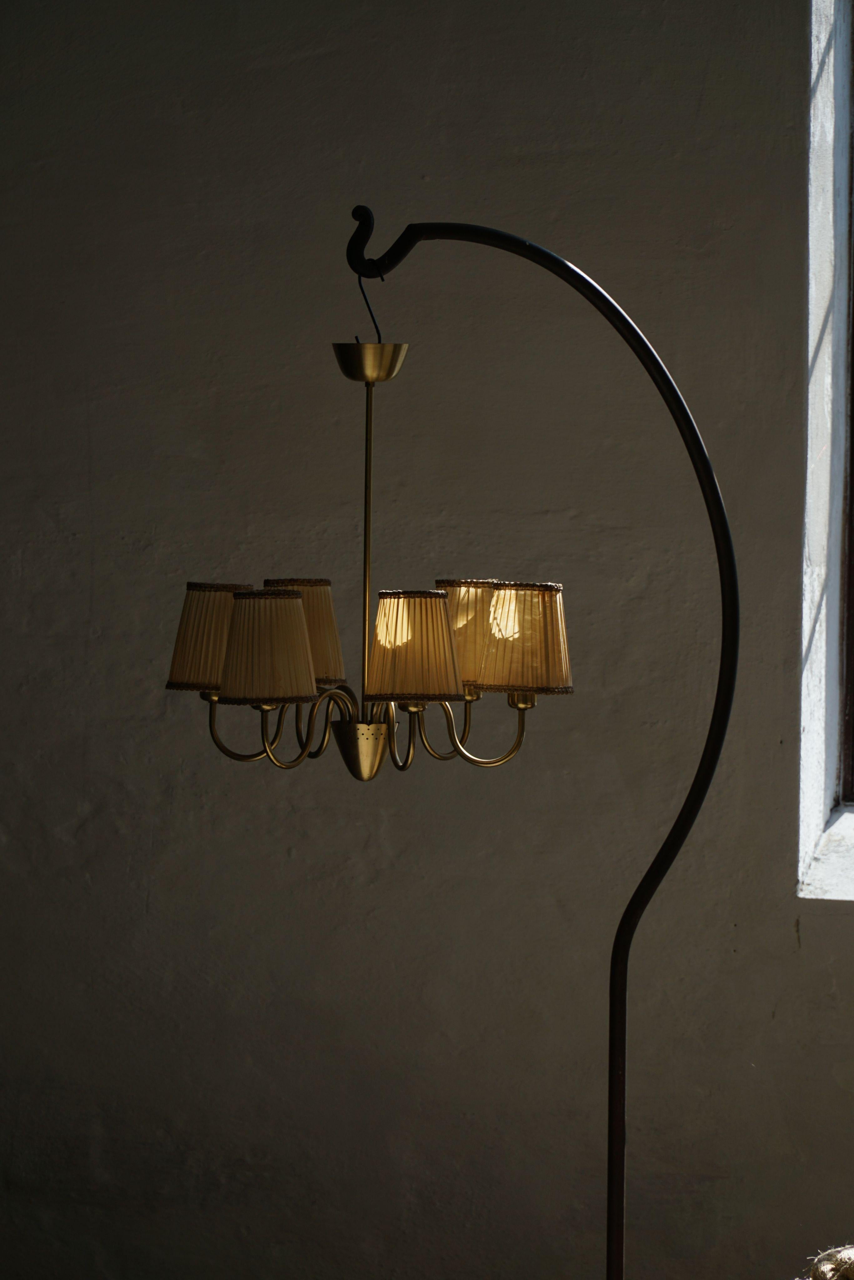 Lampadario svedese a 5 bracci, Mid Century Modern, Attr. Hans Bergström, anni '50 in vendita 8