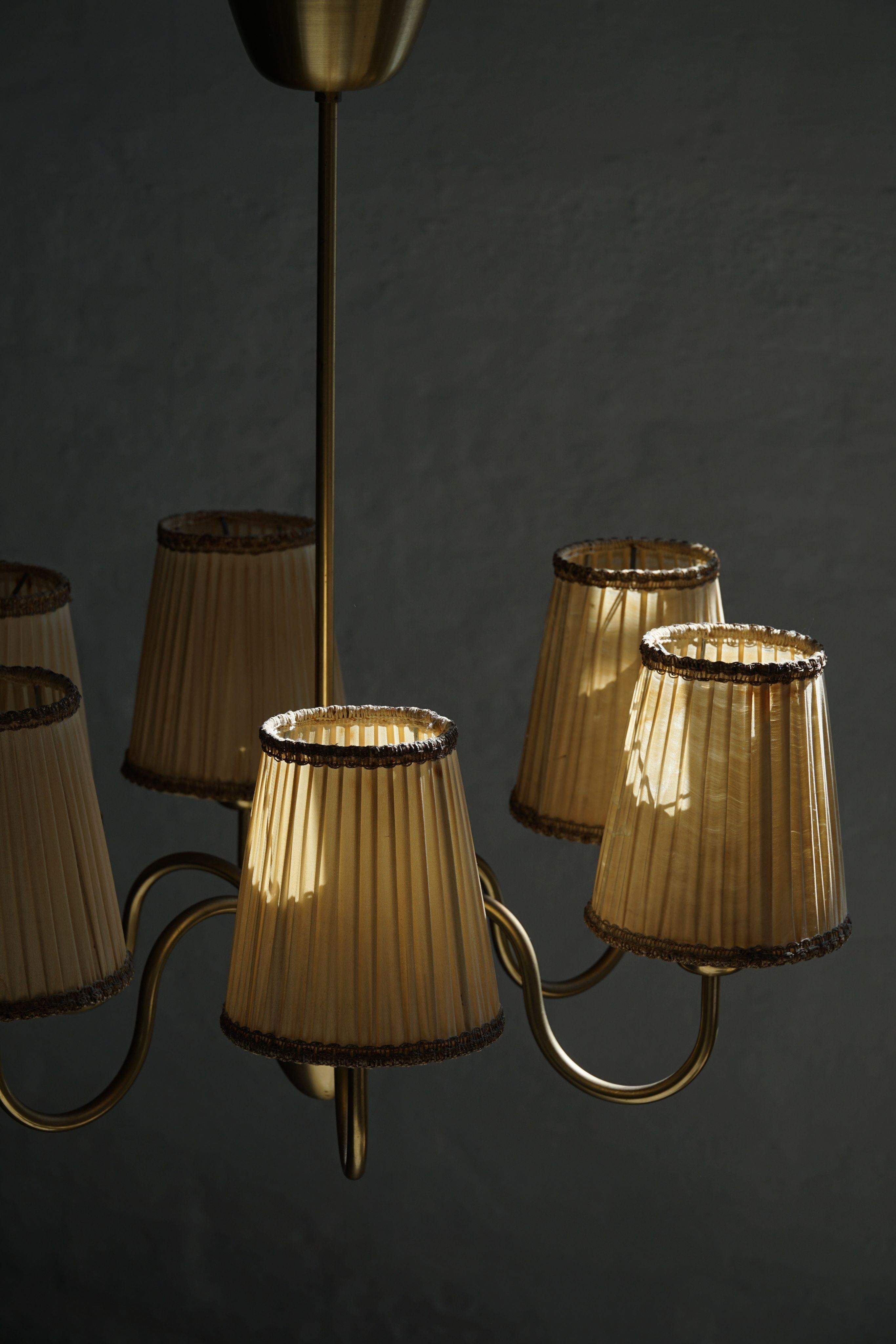 Lampadario svedese a 5 bracci, Mid Century Modern, Attr. Hans Bergström, anni '50 in vendita 6