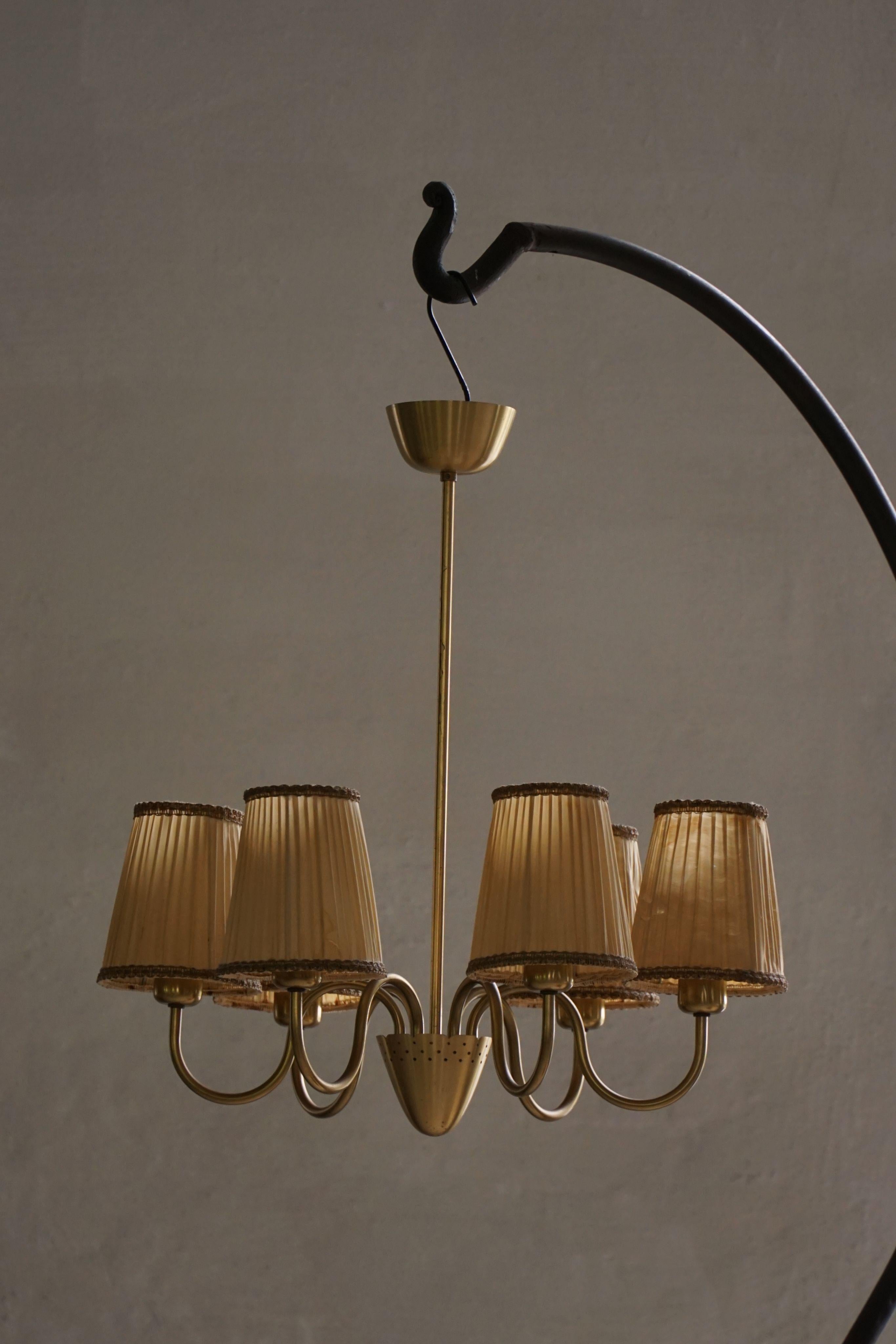 Art Déco Lampadario svedese a 5 bracci, Mid Century Modern, Attr. Hans Bergström, anni '50 in vendita