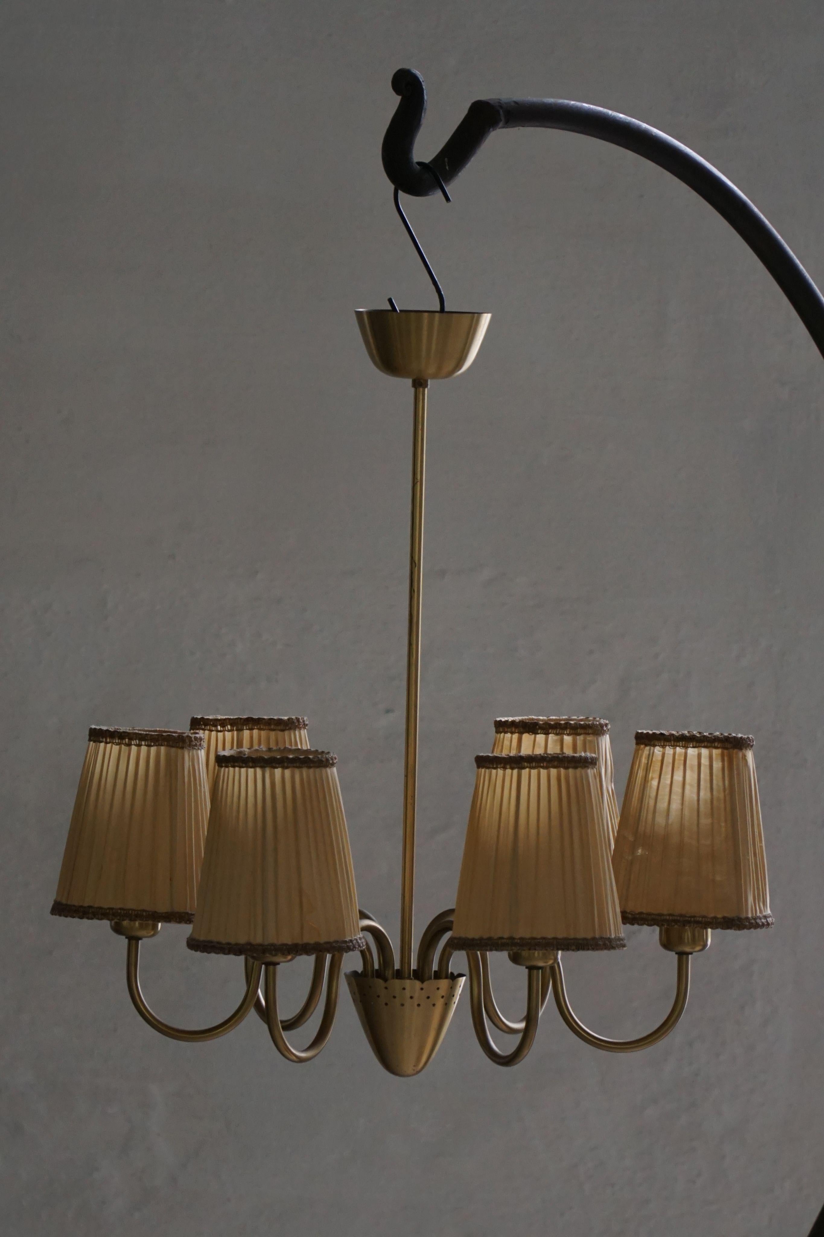Lampadario svedese a 5 bracci, Mid Century Modern, Attr. Hans Bergström, anni '50 in vendita 12