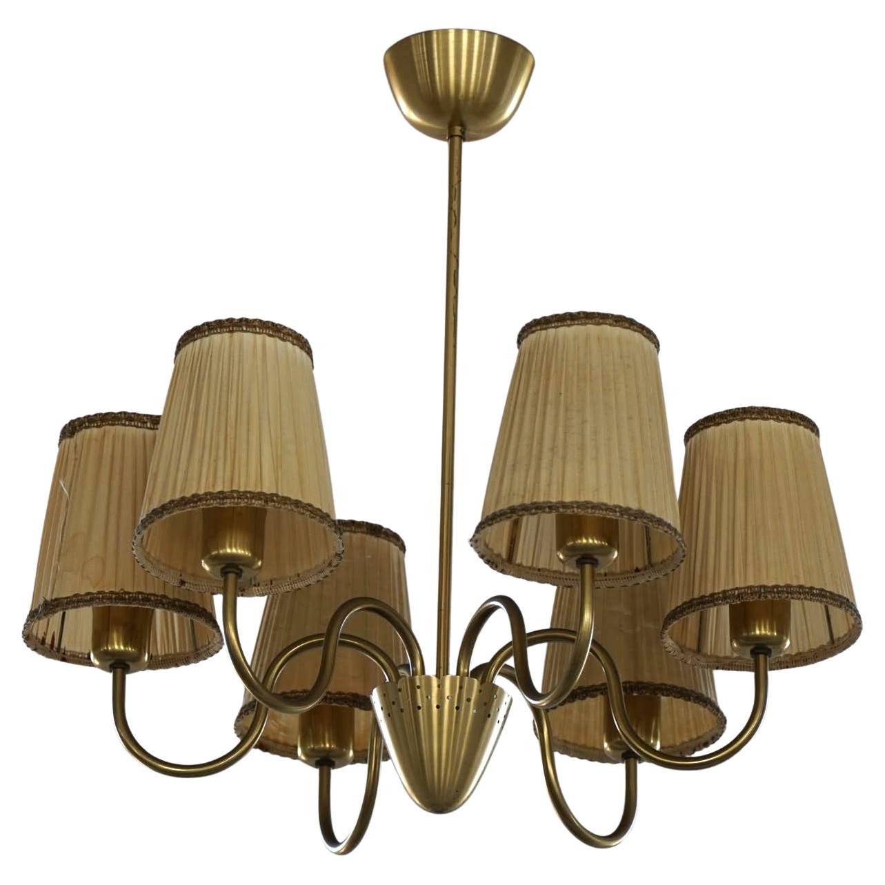 Lampadario svedese a 5 bracci, Mid Century Modern, Attr. Hans Bergström, anni '50