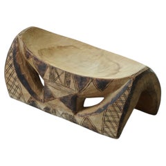 Sculptural Hand-Carved African Wooden Stool with Geometric Decoration, 1950s