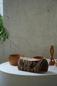 Sculptural Hand-Carved African Wooden Stool with Geometric Decoration, 1950s