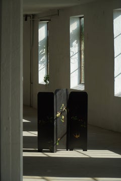 Hand-Painted Iron Folding Screen with Birds and Flowers, Mid-20th Century