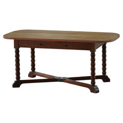 Tavolino o tavolo da pranzo in stile folk art danese in pino con dettagli dipinti, Danimarca, 1880