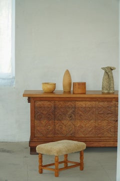 Taburete rectangular de roble, retapizado en lana de cordero, ebanista danés, 1960