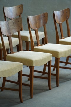 Inizio del XX secolo, set di 8 sedie da pranzo danesi in stile Art Nouveau, in radica e velluto