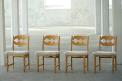 Set of 4 Henning Kjærnulf “Razorblade” Dining Chairs in Oak & Lambswool, 1960s
