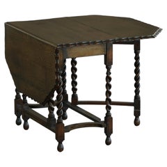 Antique Baroque Oak Gateleg Drop-Leaf Dining Table with Barley Twist Legs, 1920s