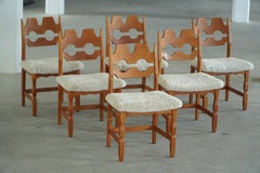 Set of 6 "Razorblade" Chairs by Henning Kjærnulf in Oak & Lambswool, 1960s