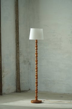 Sculptural Turned Pine Floor Lamp, Scandinavian Modern, Denmark, 1970s
