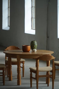 Round Extendable Oak Dining Table, Danish Mid Century Modern, 1960s