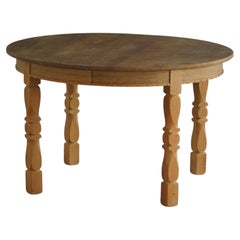 Round Extendable Oak Dining Table, Danish Mid Century Modern, 1960s