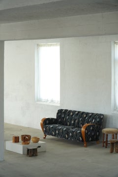 Danish Art Deco Three-Seater Sofa in Elm with Original Floral Upholstery, 1940s