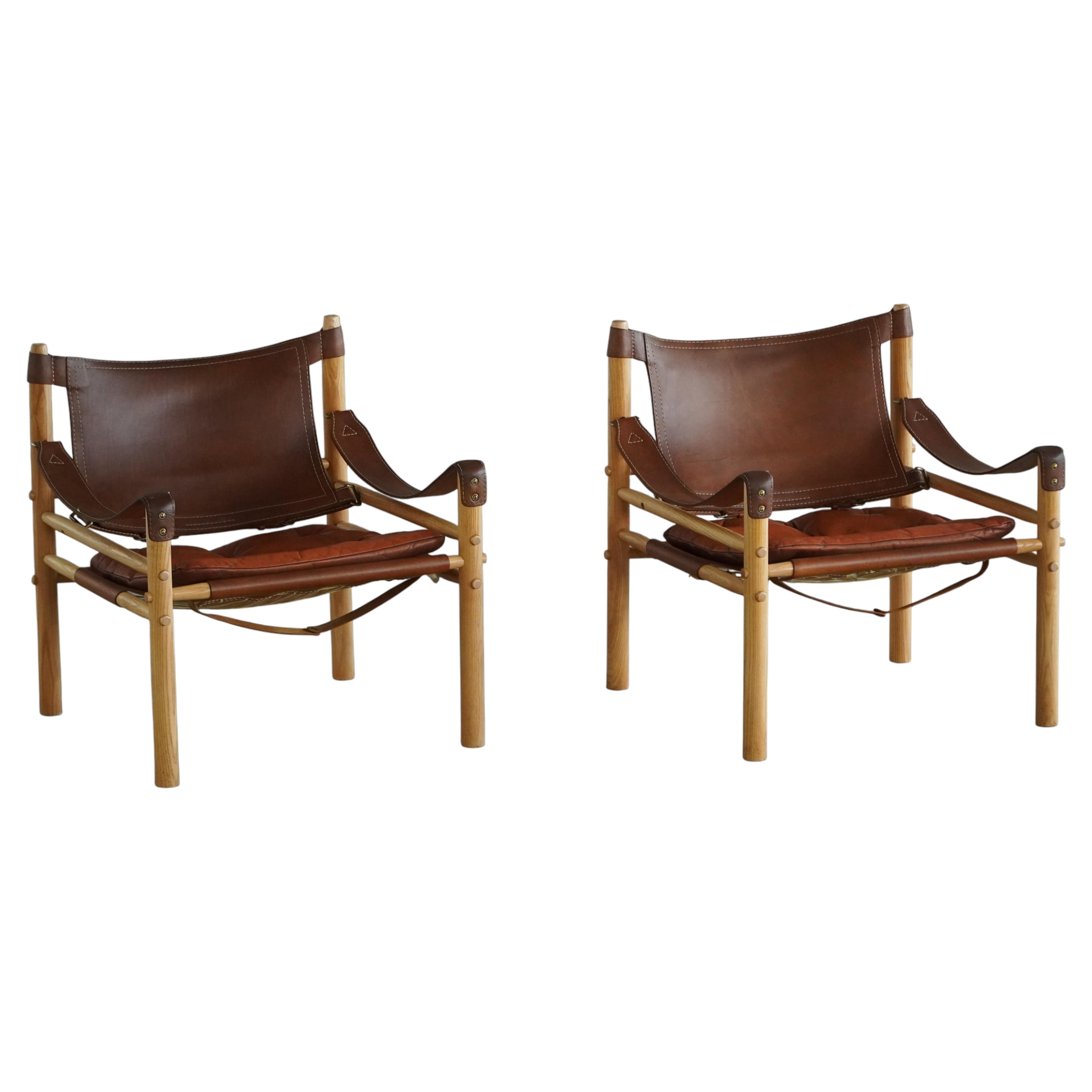 Arne Norell, Pair of Sirocco Lounge Chairs, Leather & Ash, AB Aneby, 1960s