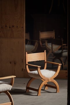 Henning Kjærnulf “Kurul” Sculptural Oak Armchair in Lambswool, Denmark, 1960s