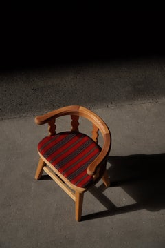 Norwegian Modern Sculptural Pine Armchair by Krogenæs, Original Textile, 1960s