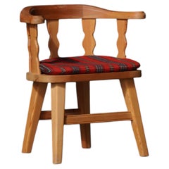 Norwegian Modern Sculptural Pine Armchair by Krogenæs, Original Textile, 1960s