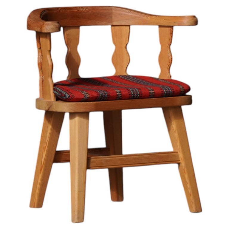 1stDibs Norwegian Modern Sculptural Pine Armchair by Krogenæs, Original Textile, 1960s