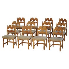 Set of 12 "Razorblade" Chairs by Henning Kjærnulf in Oak & Lambswool, 1960s