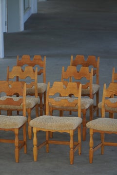 Set of 12 "Razorblade" Chairs by Henning Kjærnulf in Oak & Lambswool, 1960s