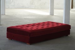 Art Deco Daybed in Deep Red Velour with Teak Feets, Danish Cabinetmaker, 1940s