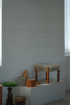 Stool in Oak & Lambswool, Danish Mid Century Modern, 1950s