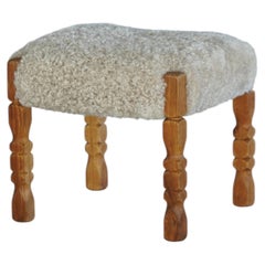 Stool in Oak & Lambswool, Danish Mid Century Modern, 1950s