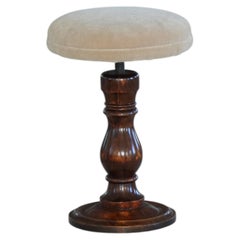 Tabouret de piano ancien réglable, en mohair beige, Scandinavie, début du XXe siècle