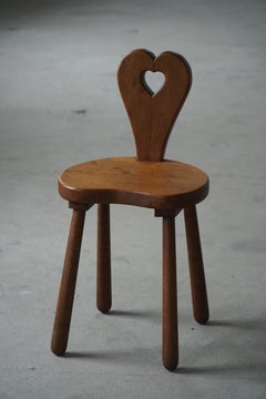 Early 20th Century, Danish Folk Art Oak Chair with Heart-Shaped Backrest, 1920s