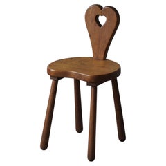 Early 20th Century, Danish Folk Art Oak Chair with Heart-Shaped Backrest, 1920s