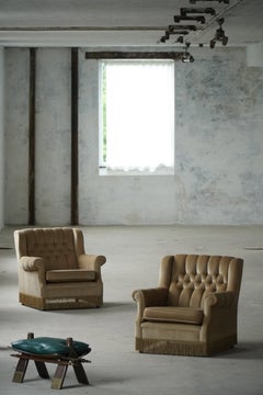 Pair of Danish Modern Lounge Chairs in Velvet with Fringes, 1960-1970s