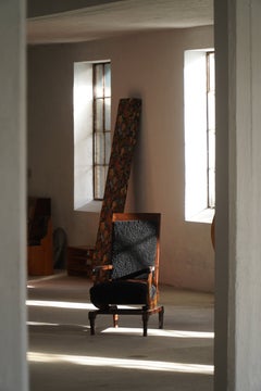Sculptural Danish Antique Rocking Armchair Reupholstered in Lambswool, 1900s