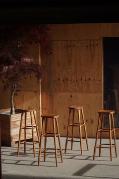 Set of Four Rustic Tall Pine Bar Stools, Scandinavia Modern, Early 20th Century