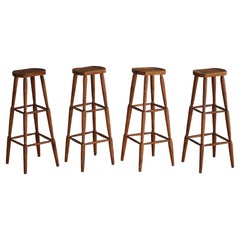 Set of Four Rustic Tall Pine Bar Stools, Scandinavia Modern, Early 20th Century