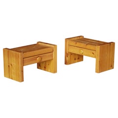 Pair of Danish Mid Century Modern Brutalist Pine Nightstands with Drawers, 1970s
