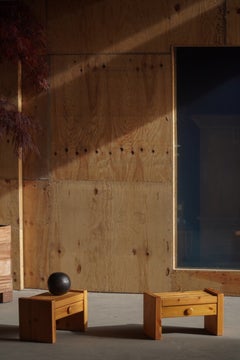 Pair of Danish Mid Century Modern Brutalist Pine Nightstands with Drawers, 1970s
