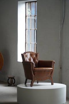 Pair of Swedish Art Deco Lounge Chairs in Leather, Otto Schulz for Boet, 1930s