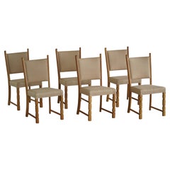 6er-Set Esszimmerstühle, Eiche und Sackleinen, Henning Kjærnulf, dänisches Modern, 1950er Jahre